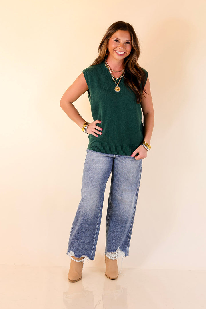 Vested Interest Knit V Neck Sweater Vest in Hunter Green