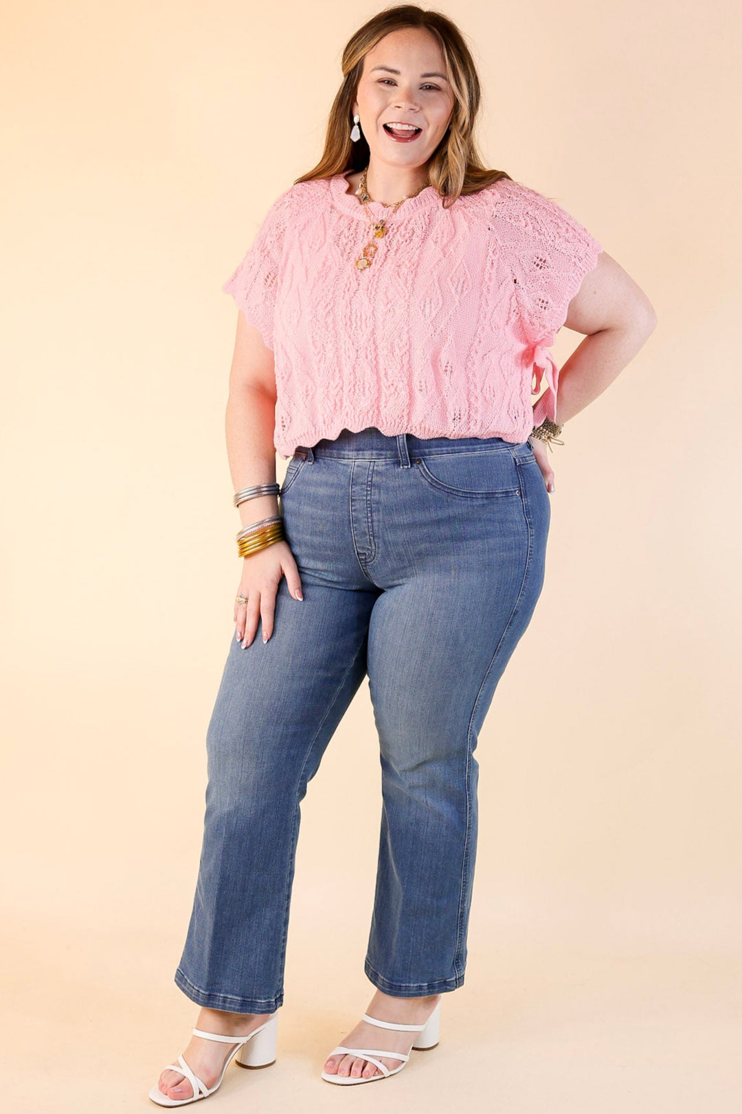 Simply Southern | Steal the Show Cropped Sweater Top with Bow Ties in Pink