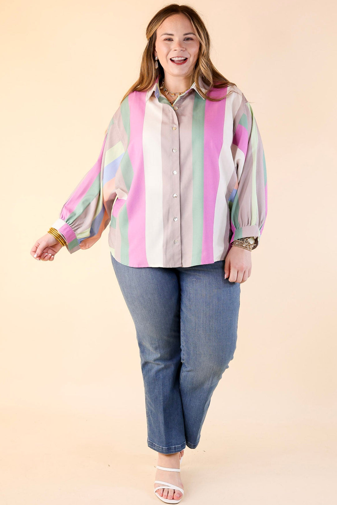 Spring Hues Multicolor Long Sleeve Button Up Top