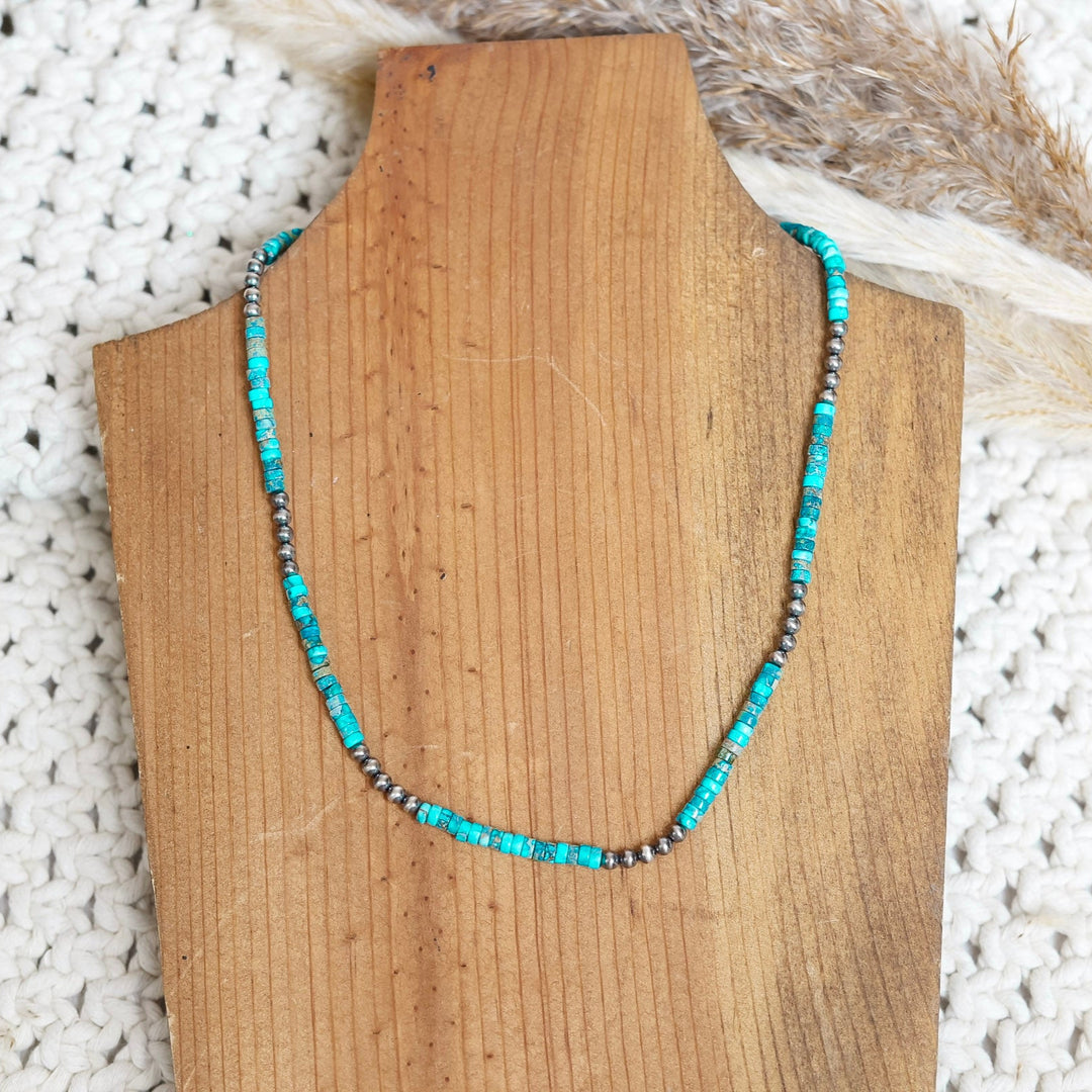 Navajo | Navajo Handmade Turquoise Beaded Necklace with Navajo Pearls
