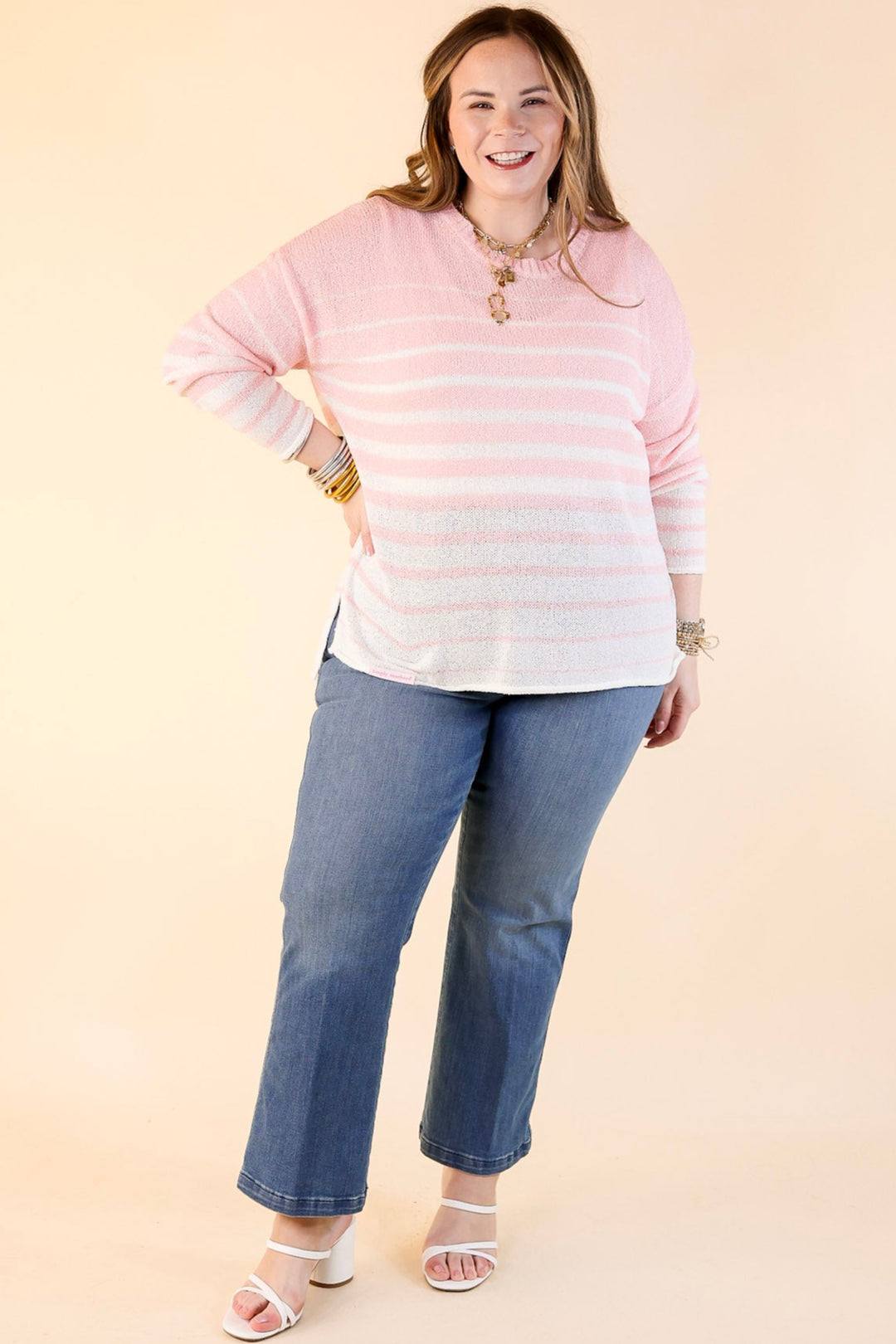 Simply Southern | Light and Lovely Long Sleeve Striped Sweater Top in Light Pink