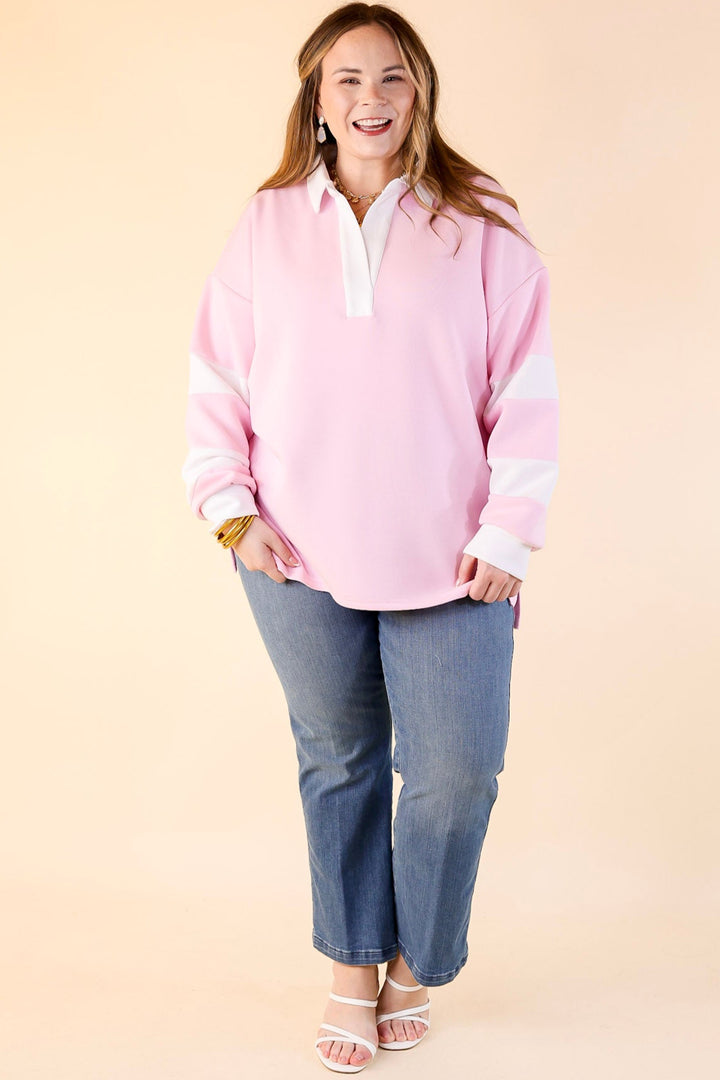 Simply Southern | Game Changer Long Sleeve Top with a Collar in Light Pink