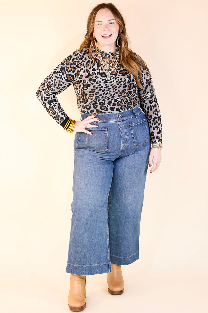 Try Your Luck Mesh Long Sleeve Print Bodysuit with Cream Background in Leopard Print