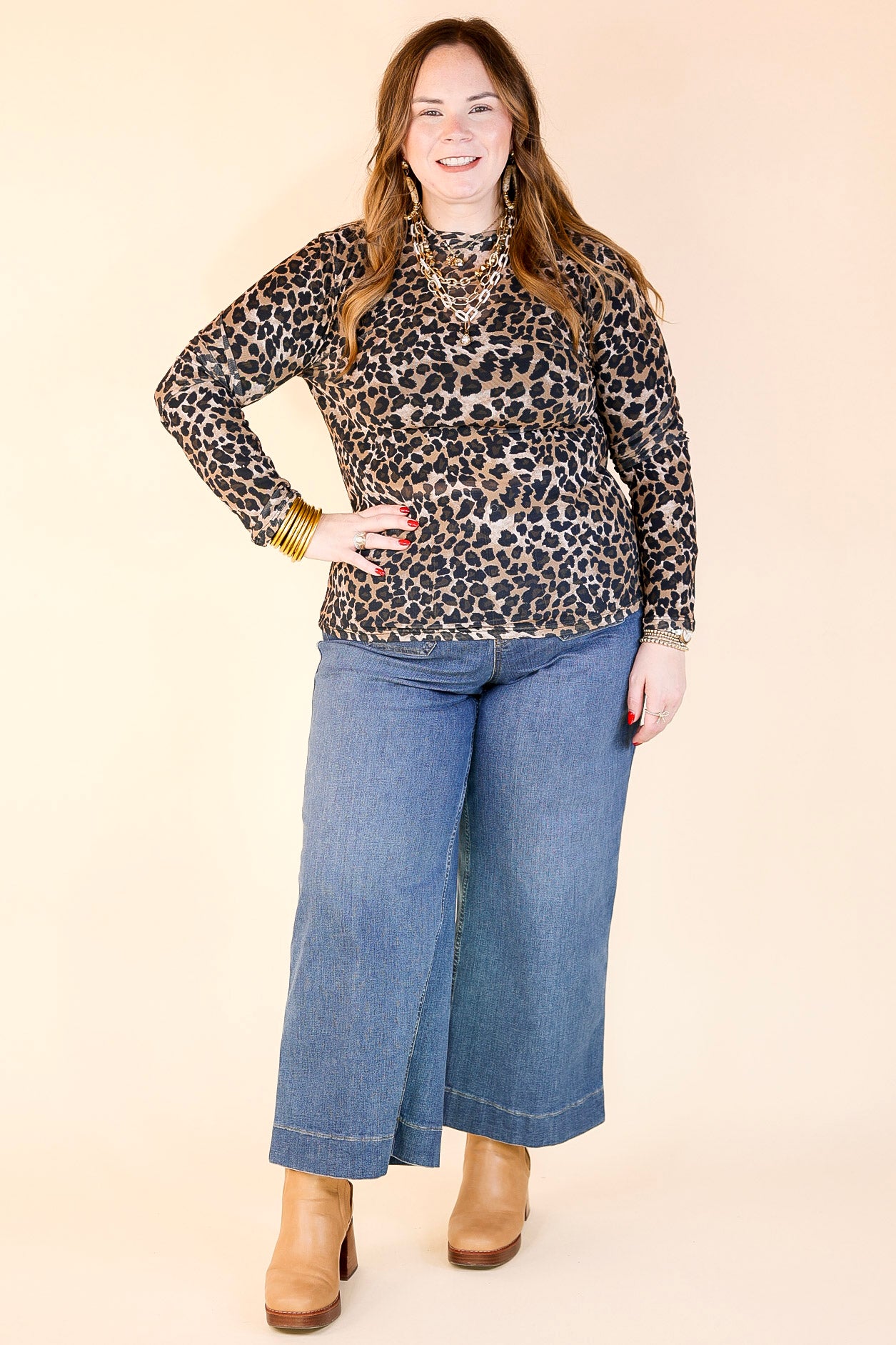 Try Your Luck Mesh Long Sleeve Top in Leopard Print