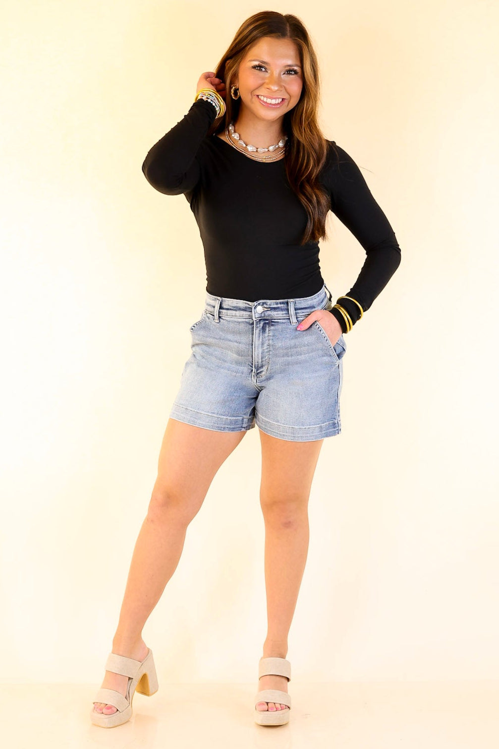 Judy Blue | Denim Prestige Trouser Shorts in Medium Wash