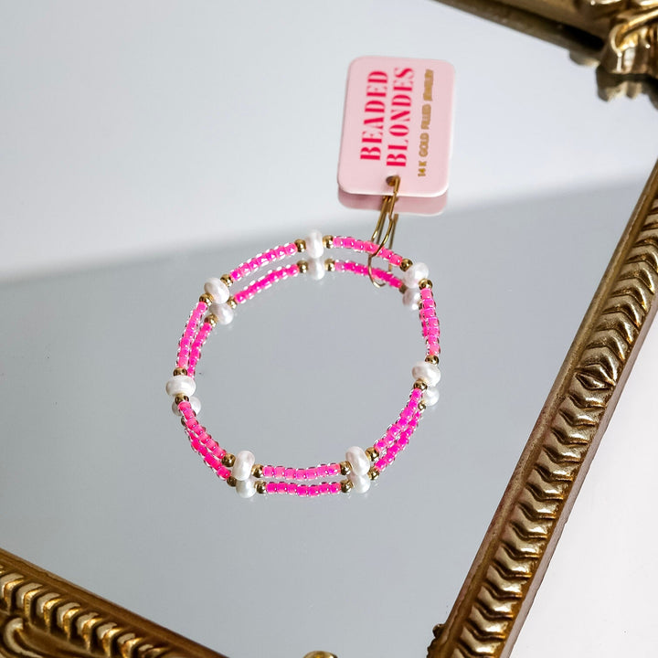 Beaded Blondes | Hot Pink Pearl Bracelet