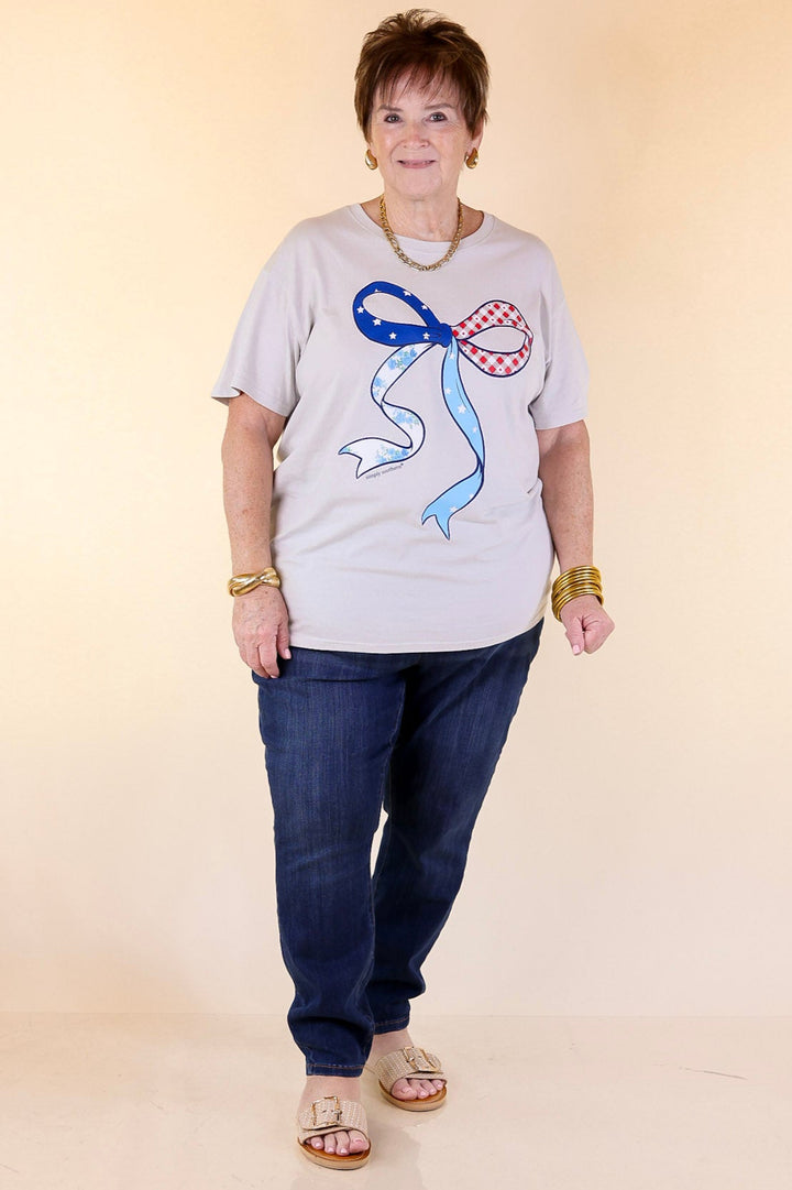 Simply Southern | American Cutie American Flag Bow T-Shirt in Cream