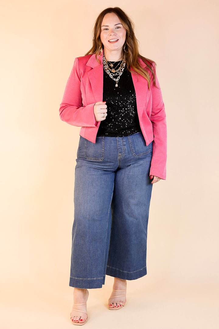Encore Please Sparkle Cropped Blazer in Pink
