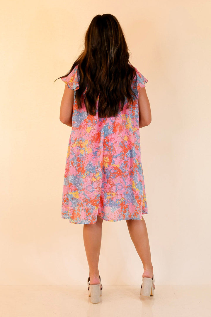 Out On The Town Ruffle Sleeve Floral Dress in Light Pink