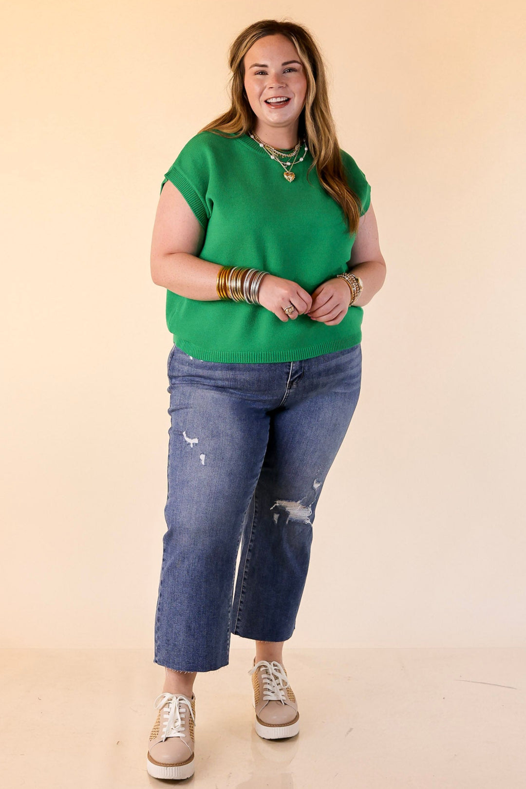 Effortlessly Yours Short Sleeve Crew Neck Sweater in Green