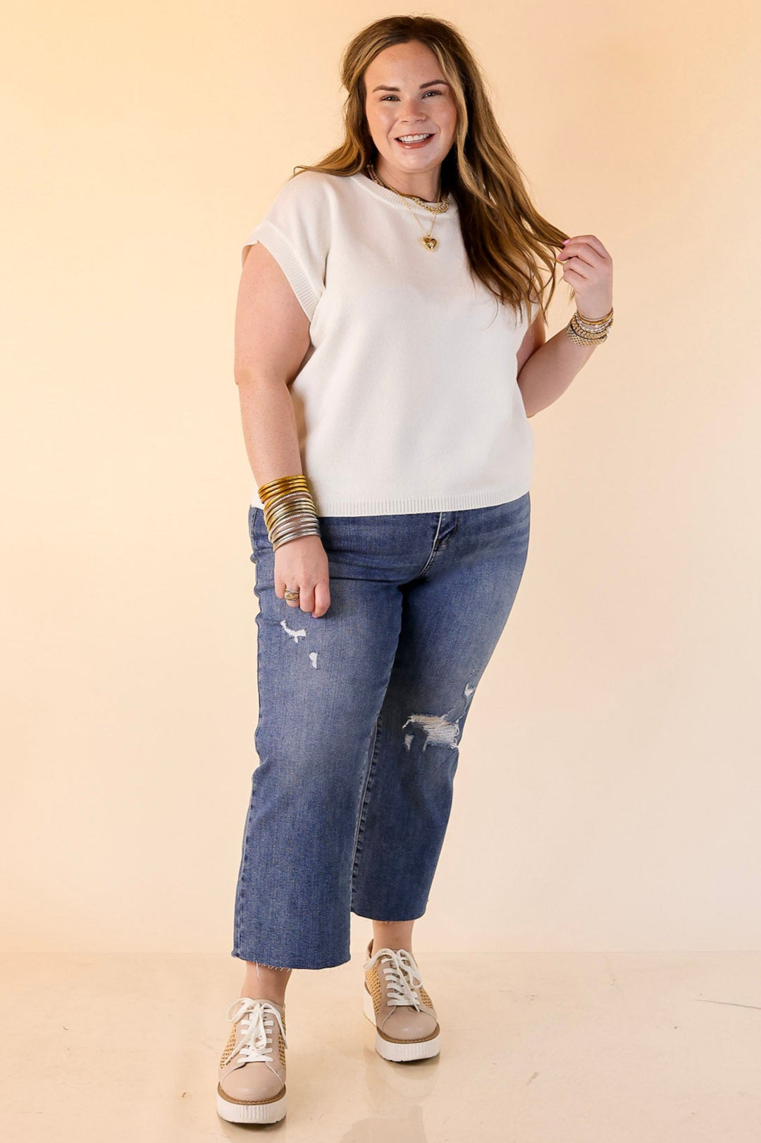 Effortlessly Yours Short Sleeve Crew Neck Sweater in White