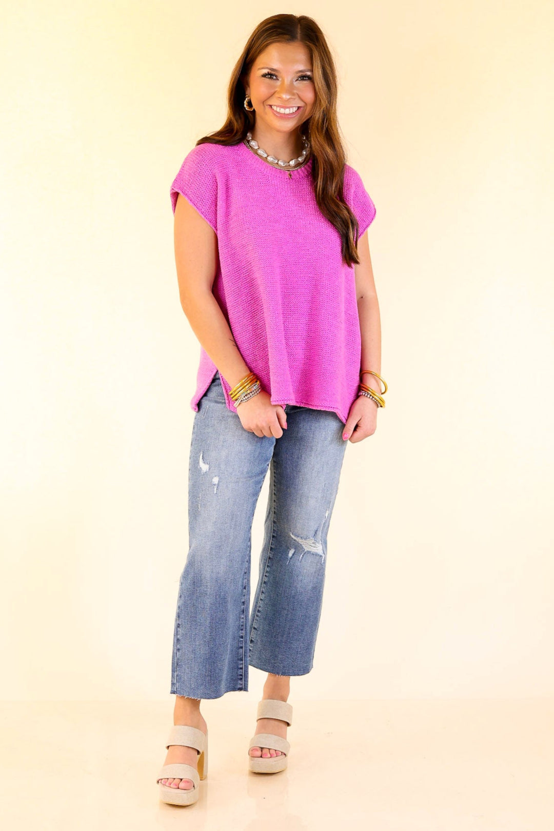 Forever Favorite Oversized Crew Neck Sweater Vest in Bright Mauve