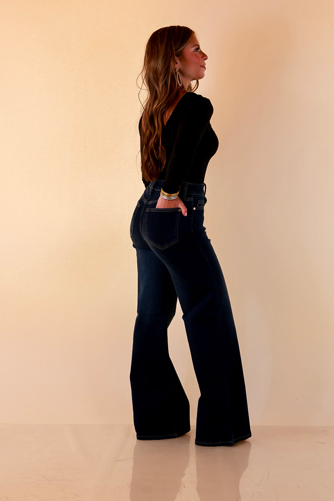 Judy Blue | Lasting Impression Lux Retro Wide Leg Jeans in Dark Twilight Blue Wash