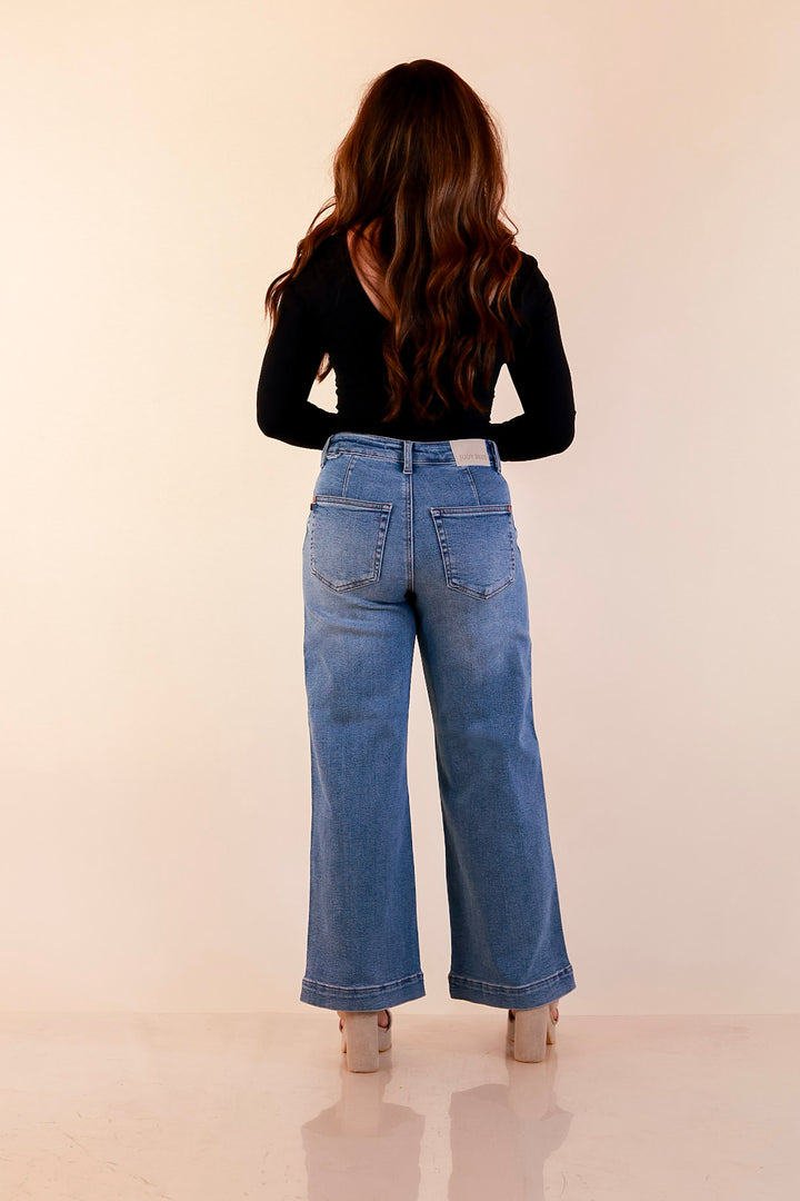 Judy Blue | Everyday Poise Cropped Wide Leg Trouser Denim Jeans in Light Wash