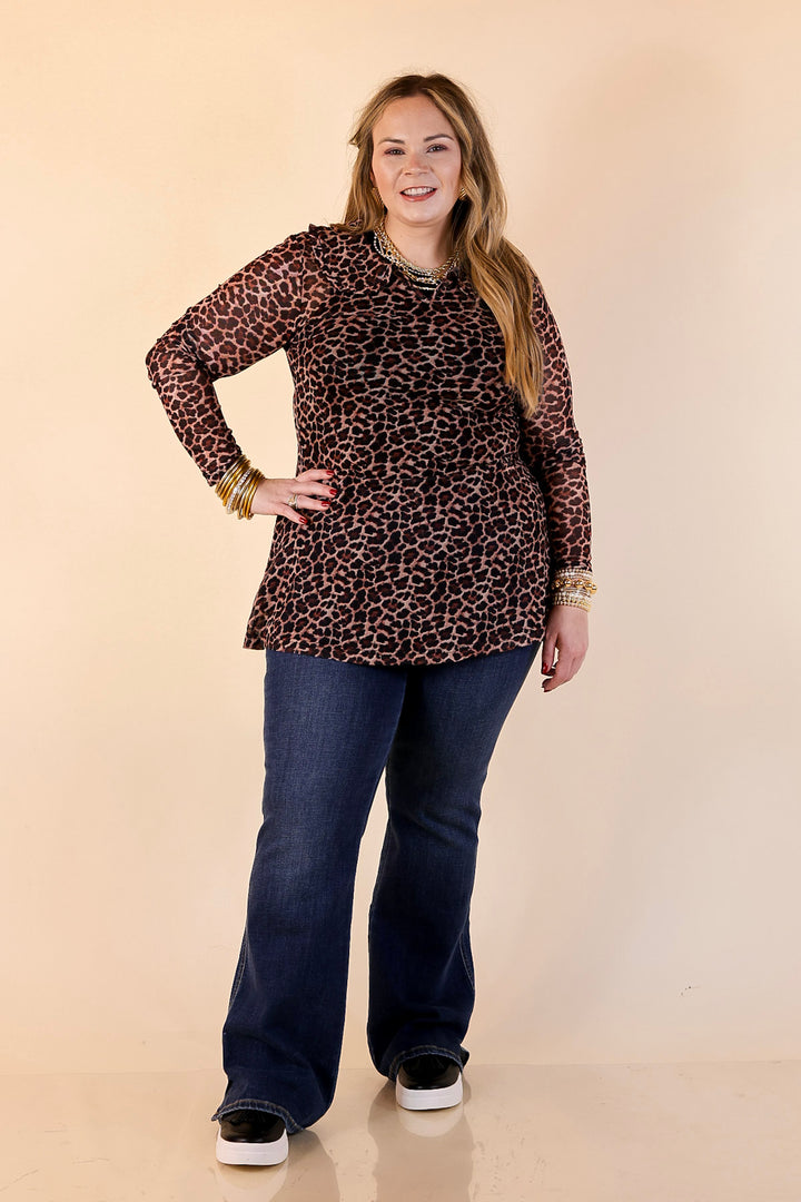 Pretty and Poised Mesh Top with Ruffle Peter Pan Collar in Leopard Print