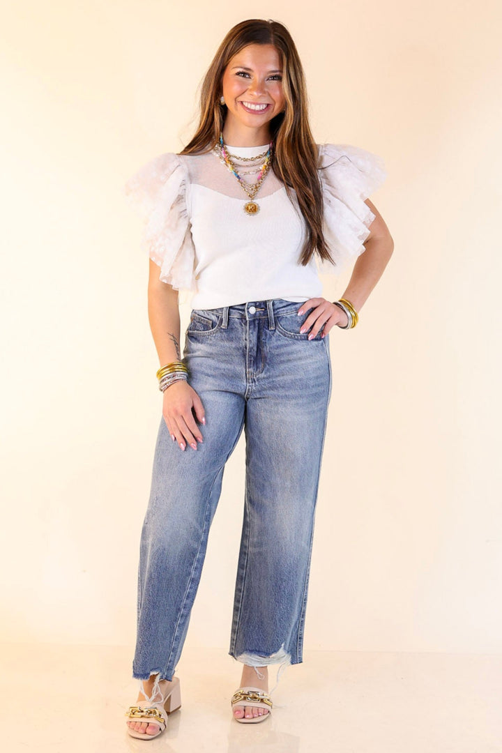 Easy to Love Top with Ruffle Cap Sleeves in White