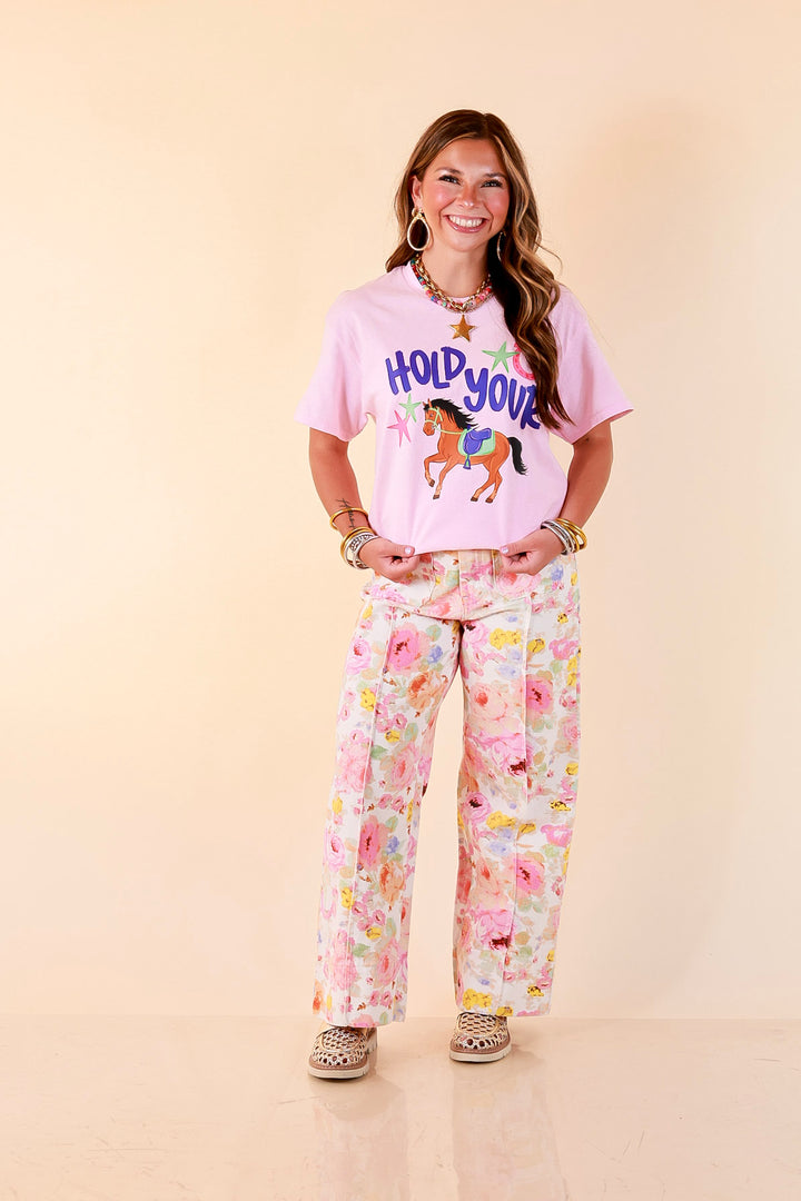 Rein It In "Hold Your Horses" Short Sleeve Graphic Tee in Light Pink