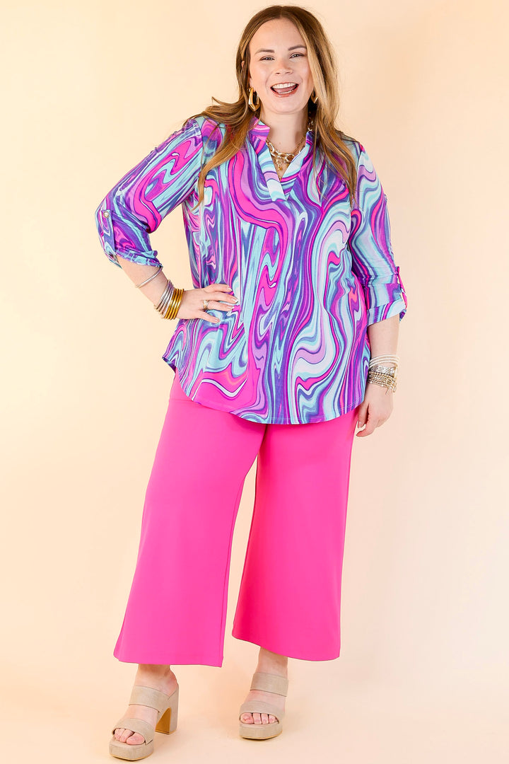 Confident Stride Cropped Wide Leg Pant in Hot Pink