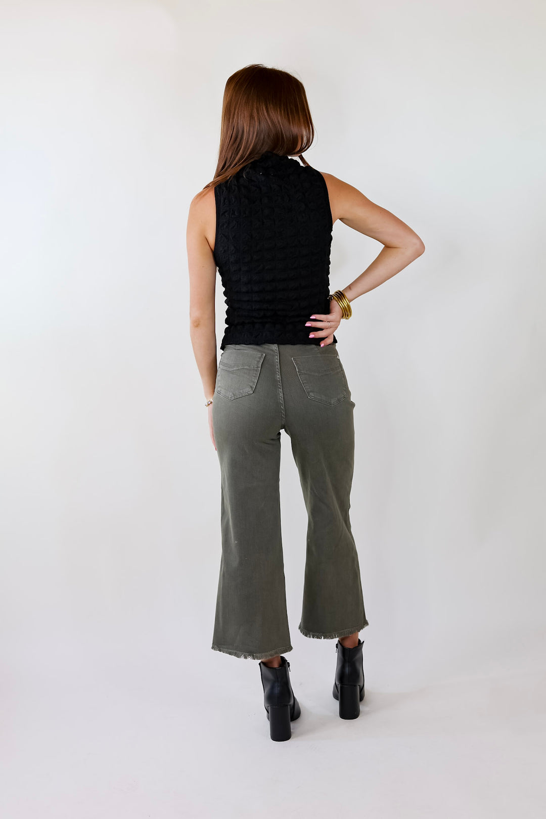 Daring Stares Mock Neck Bubble Tank Top in Black - Giddy Up Glamour Boutique