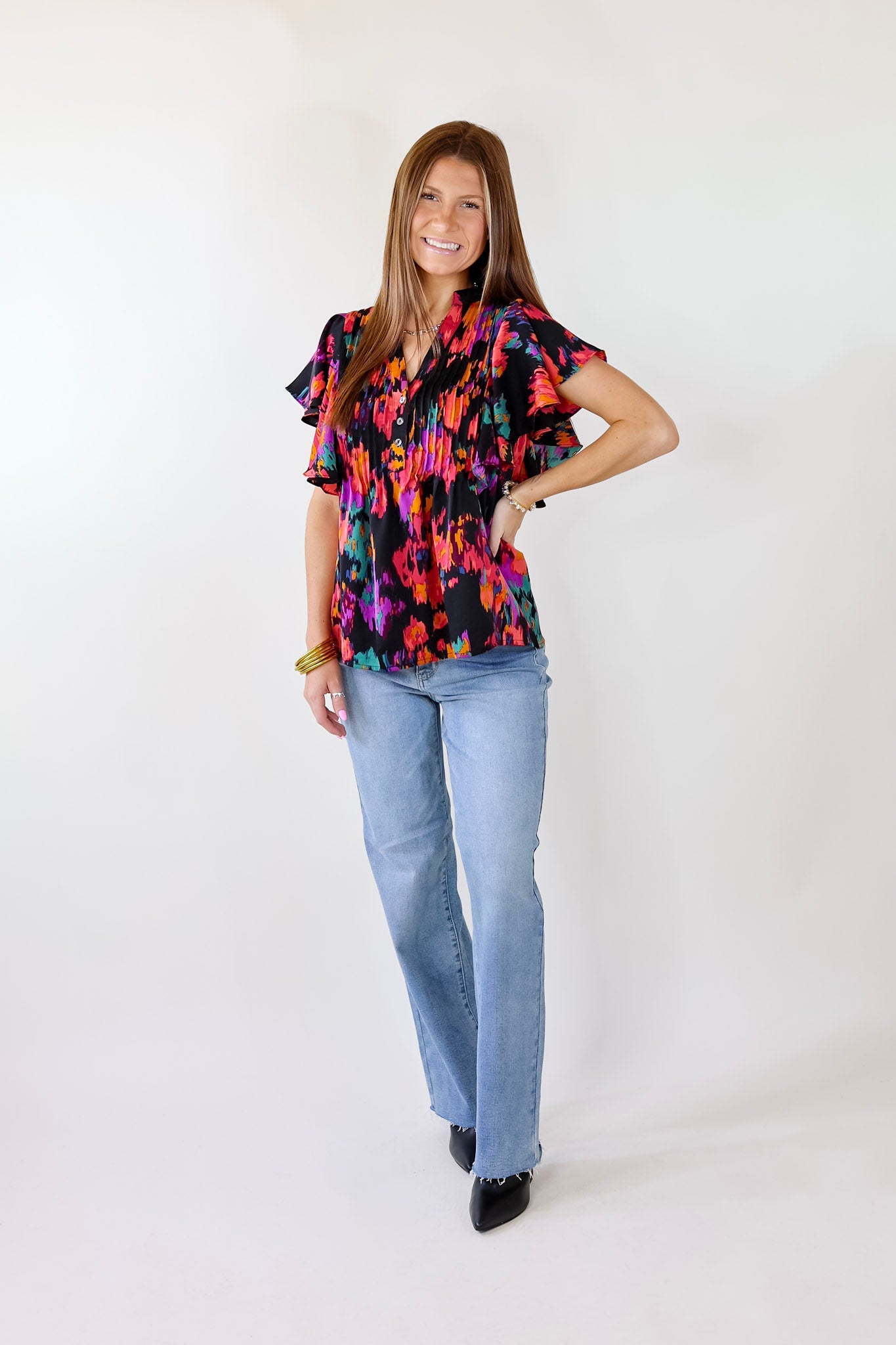 Endless Charisma Short Sleeve Blouse in Black - Giddy Up Glamour Boutique