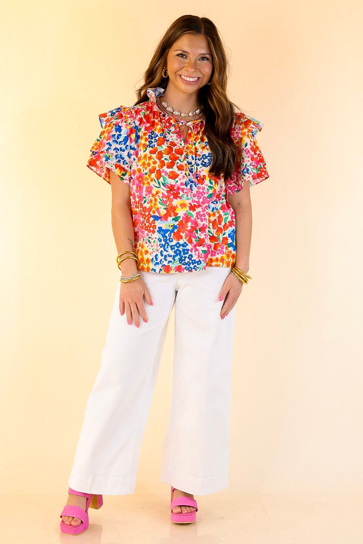 BuddyLove | Shauna Ruffle Shoulder Top in Berry Blue