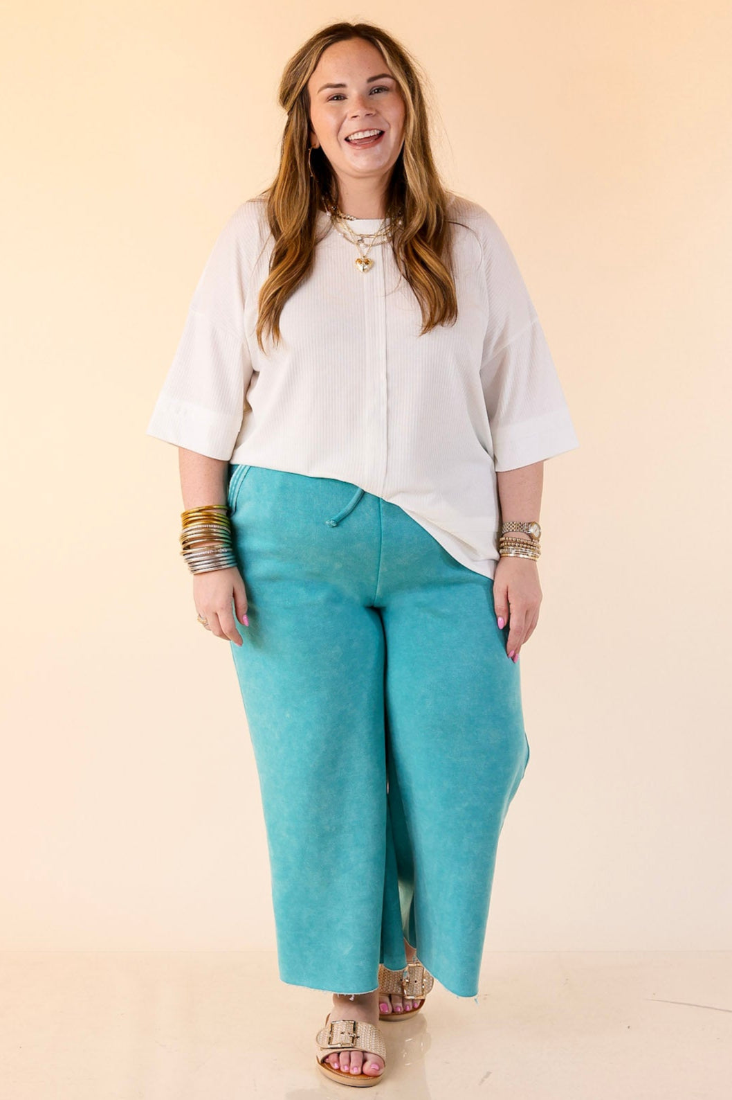 Subtle Spark Crew Neck Short Sleeve Shirt with Seam Detailing in White