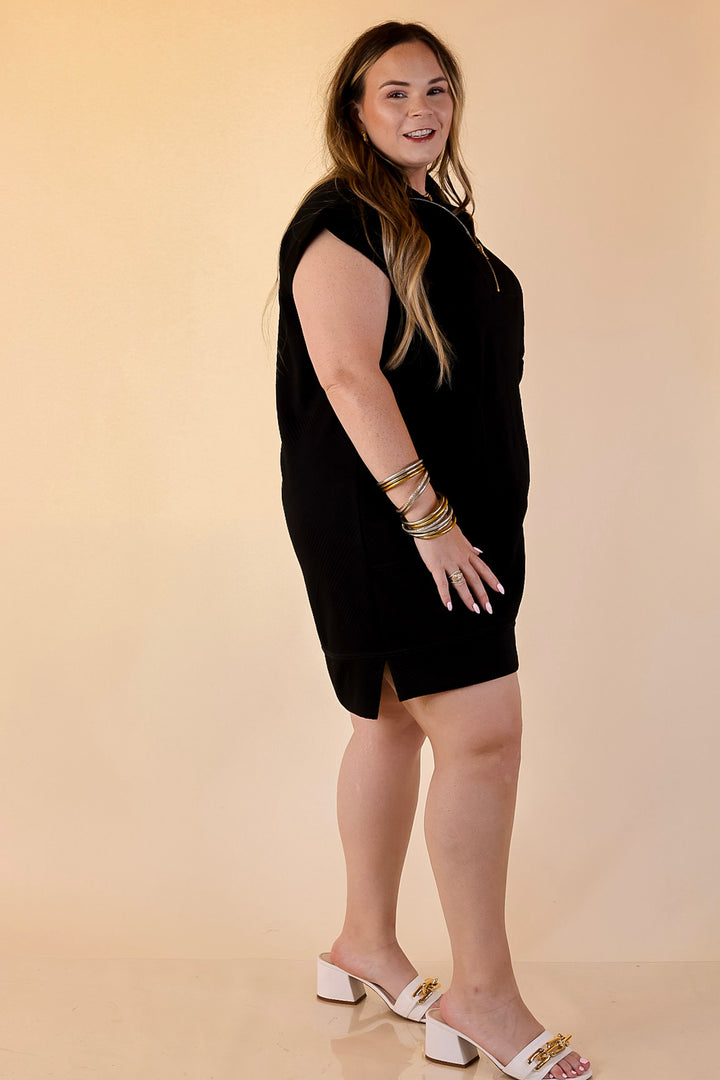 Modern Classic Cap Sleeve Dress with a Collar and Textured Detailing Dress in Black