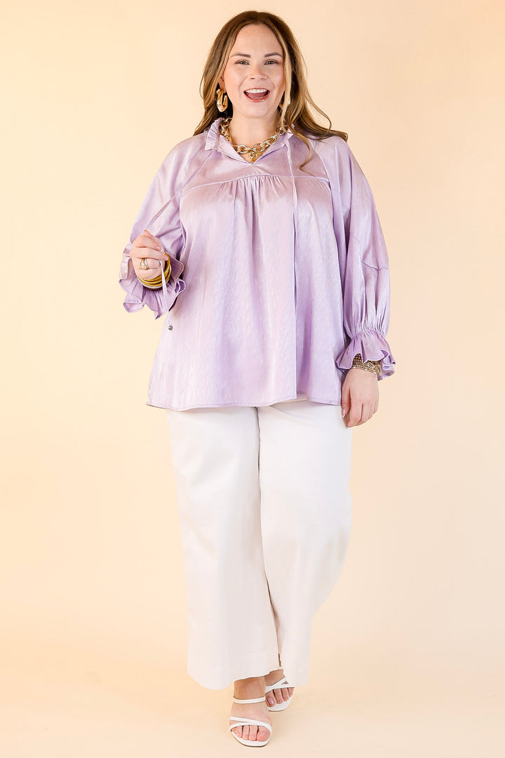 Sunset Situation Front Tie Keyhole Blouse in Lavender Purple