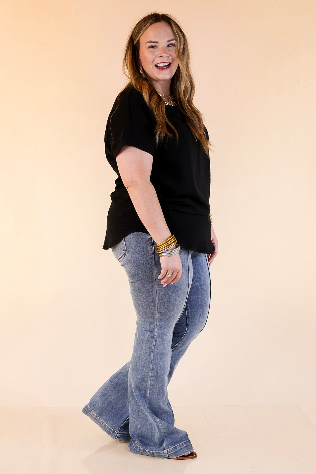 Judy Blue | Double Take Denim Trouser Flare Jeans with Seam Detailing in Medium Wash