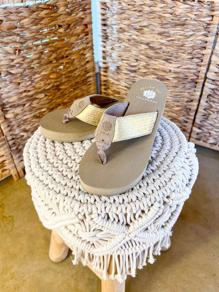 Yellow Box | Layla Platform Comfort Flip Flops in Gold