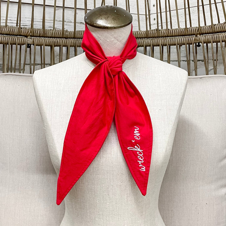 Wreck'Em Embroidered Ascot Scarf in Red