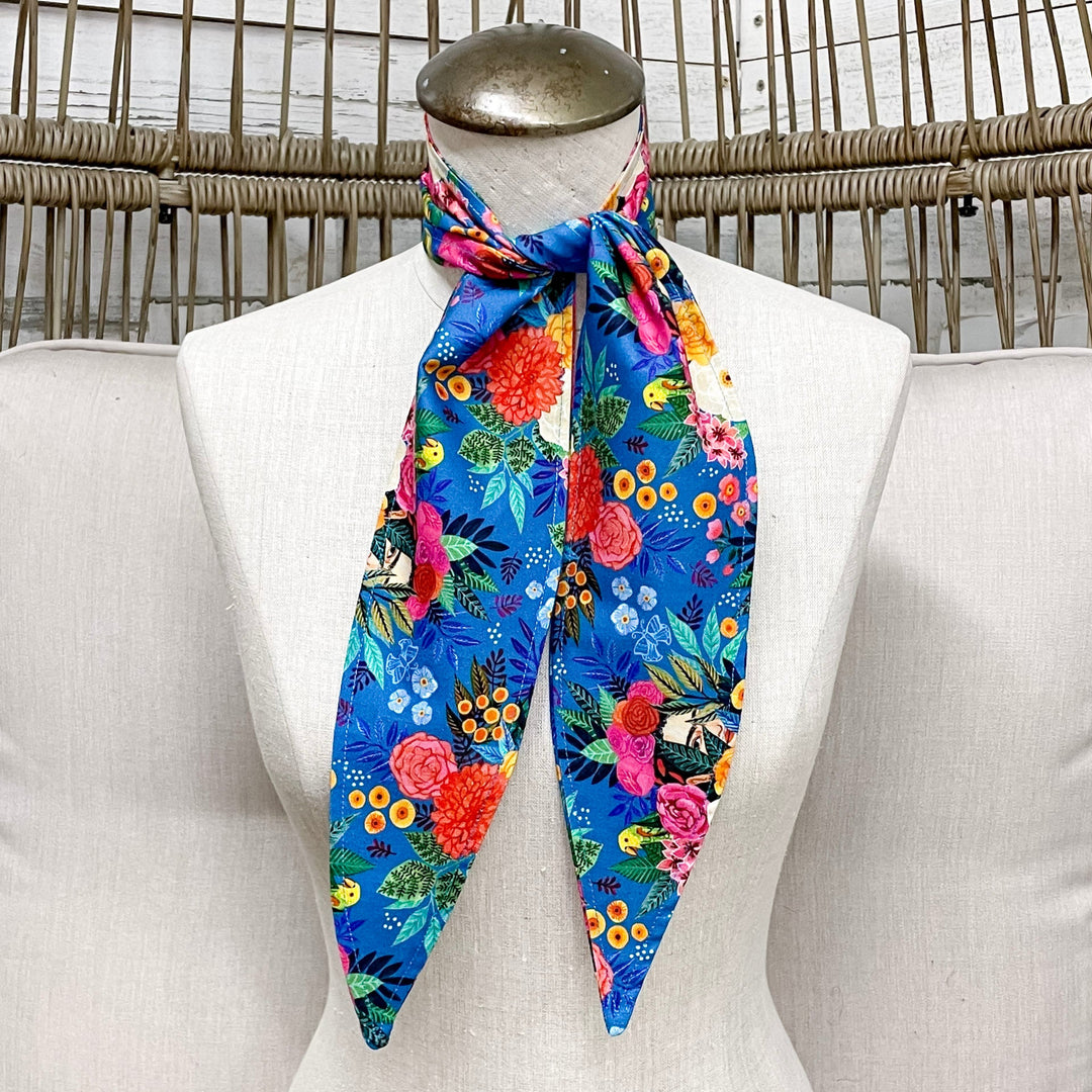 Frida Kahlo Floral Ascot Scarf in Blue Giddy Up Glamour Boutique Frida Kahlo Floral Ascot Scarf in Blue Giddy Up Glamour Boutique