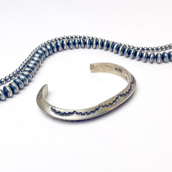 Nora Tahe | Navajo Handmade Sterling Silver Tooled Detailed Cuff Bracelet