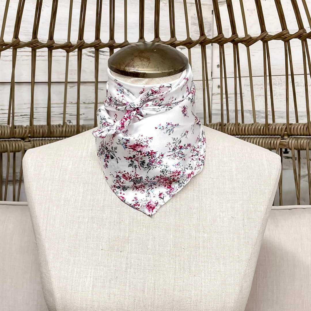 Wyoming Traders | Mini Garden Charmeuse Silk Wild Rag in White