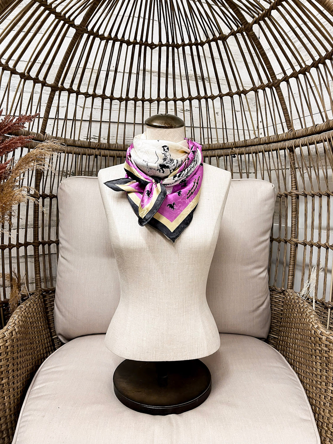 Wyoming Traders | LTD Edition | Fences Print Silk Wild Rag Scarf in Ivory