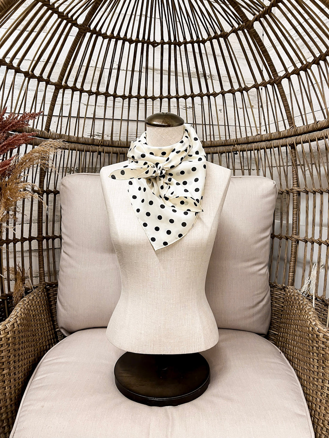 Wyoming Traders | Cowboy Polka Dot Silk Wild Rag Scarf in Ivory