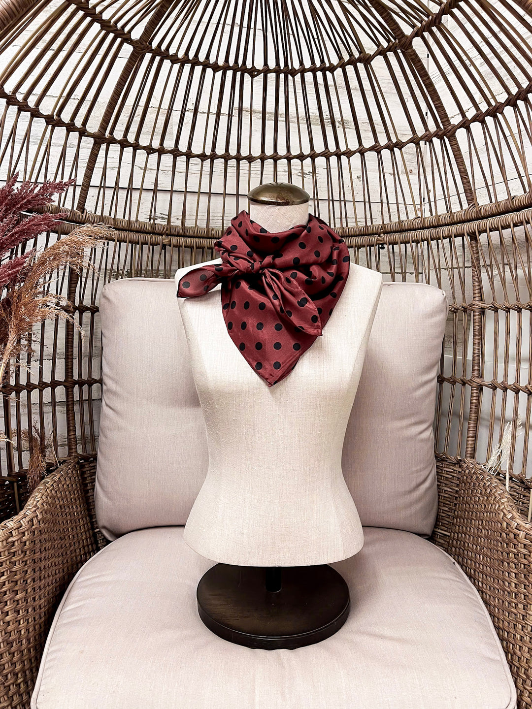 Wyoming Traders | Cowboy Polka Dot Silk Wild Rag Scarf in Wine