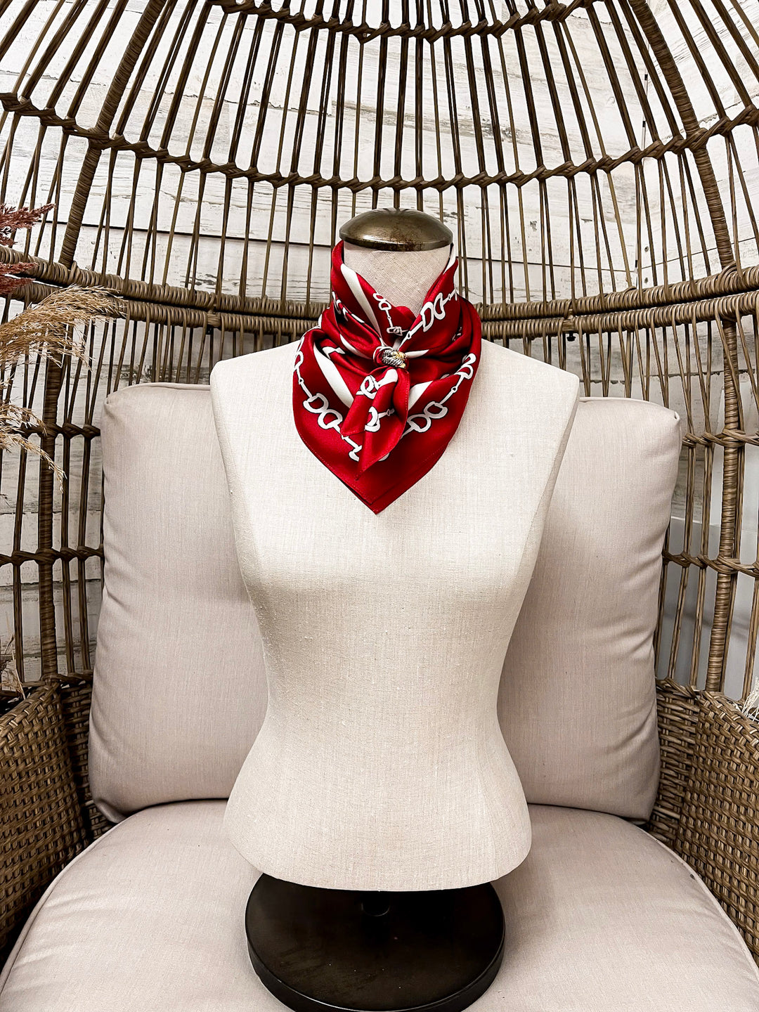 KB's Canvas | In Good Reins Horse Bit Print Scarf in Maroon and White