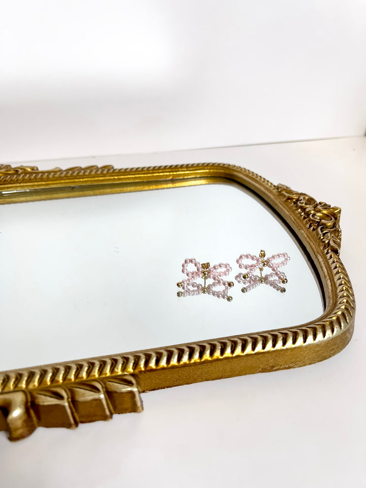 Beaded Blondes | Pink Pearl Beaded Bow Earrings