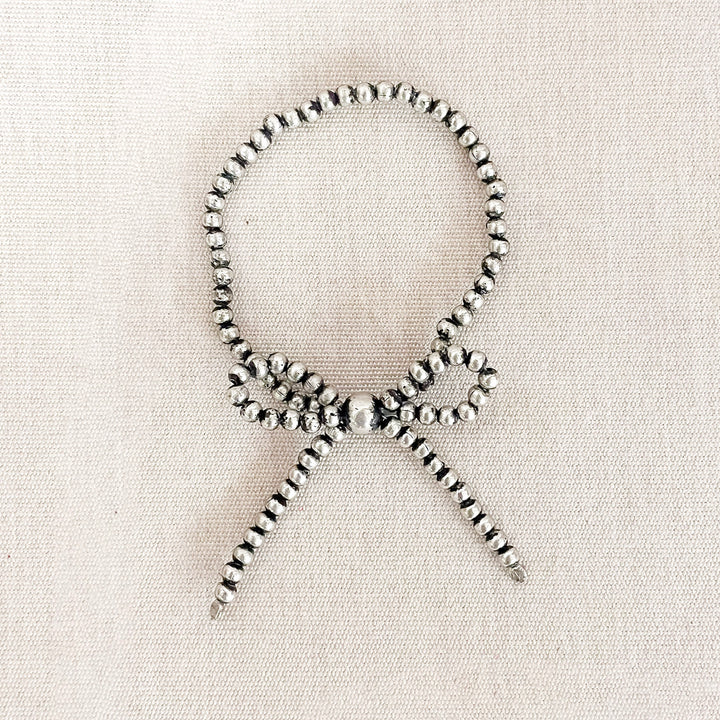 Tied with Charm Silver Beaded Bow Bracelet