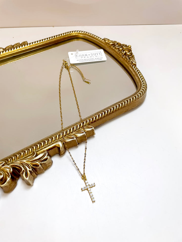 CHANSUTT PEARLS | Sparkle Cross Necklace with Crystals in Gold
