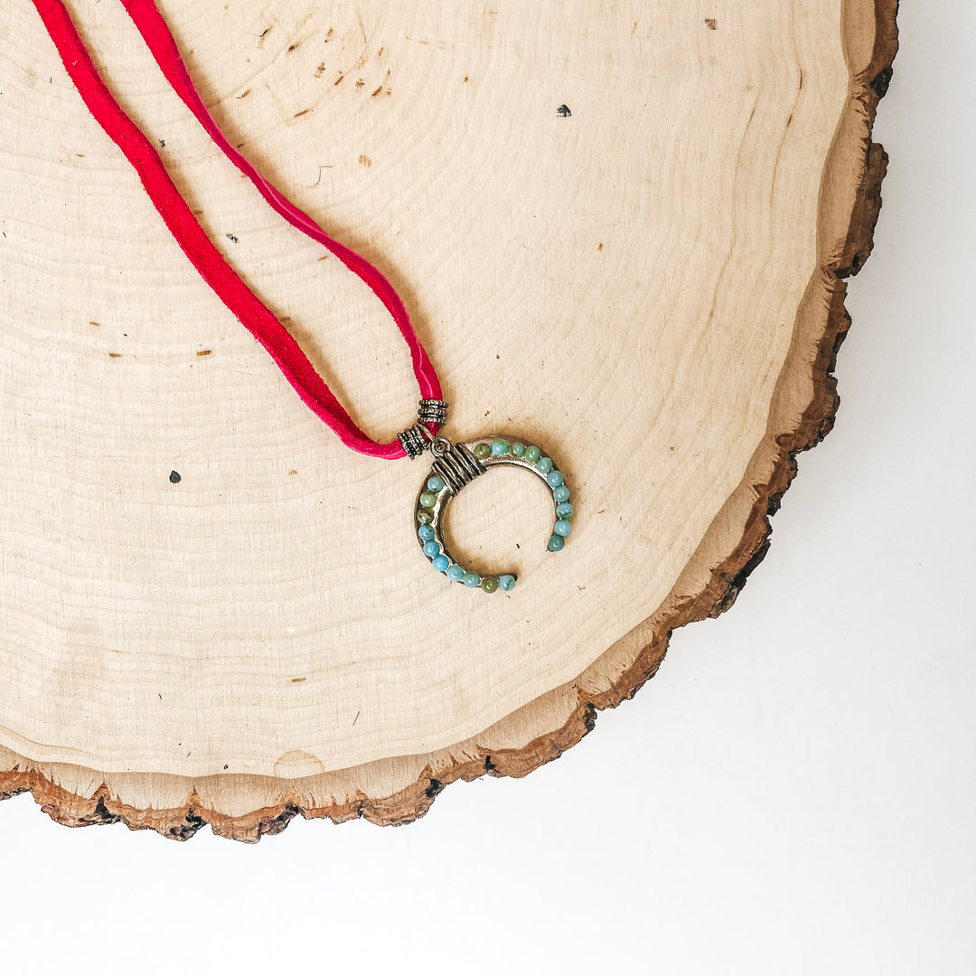 Pink Panache | Pink Faux Leather Necklace with Naja Pendant - Giddy Up Glamour Boutique