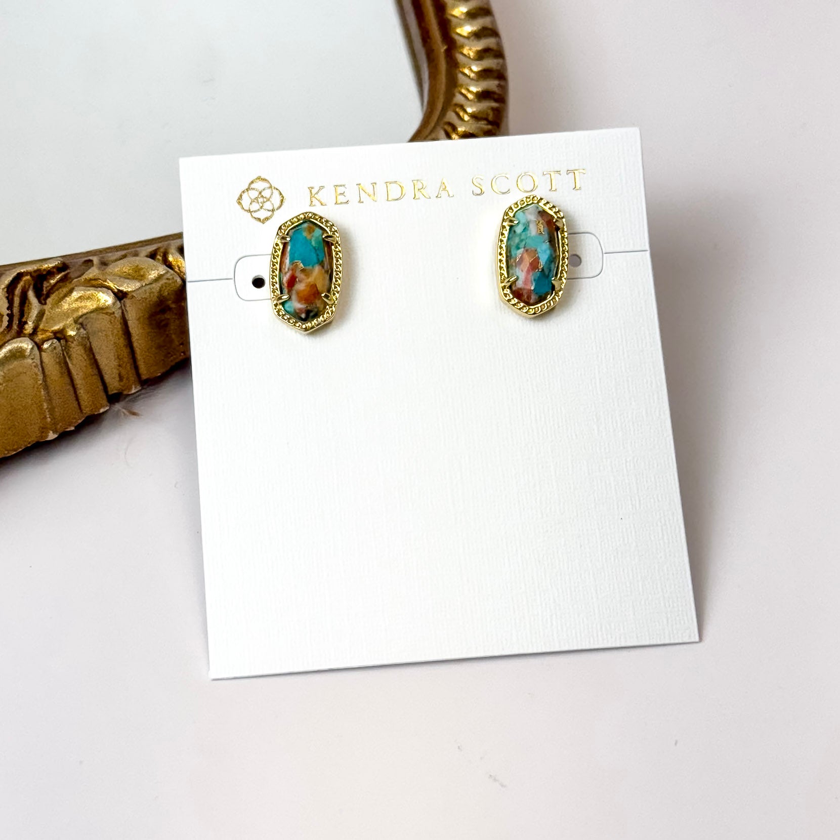 Kendra Scott | Ellie Gold Stud Earrings in Bronze Veined Turquoise Red Oyster - Giddy Up Glamour Boutique
