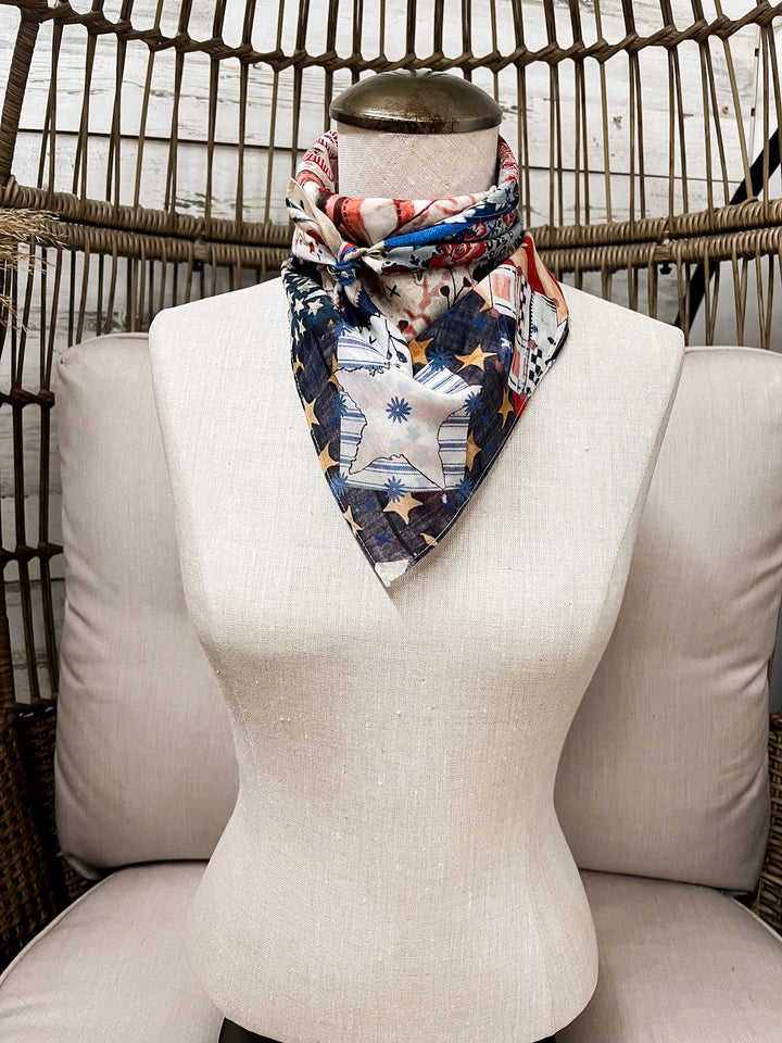 XOXO Art & Co | 1776 Shorty Wild Rag Scarf in Ivory, Red and Blue