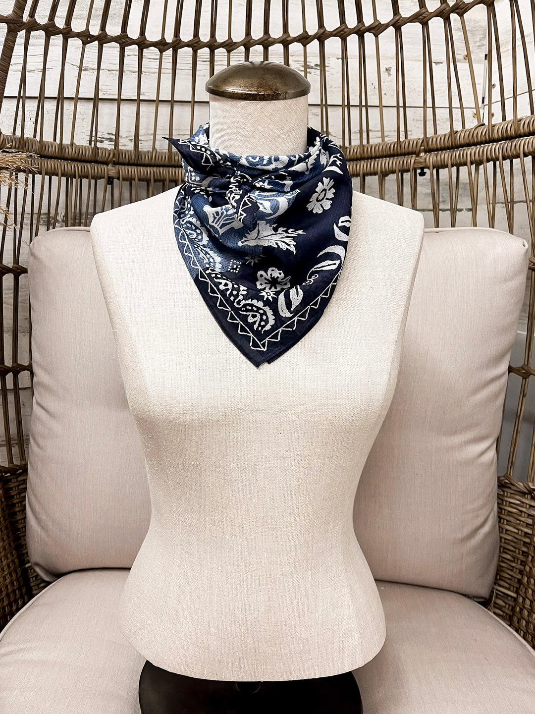 XOXO Art & Co | Woven Coverlet Shorty Wild Rag Scarf in Navy Blue