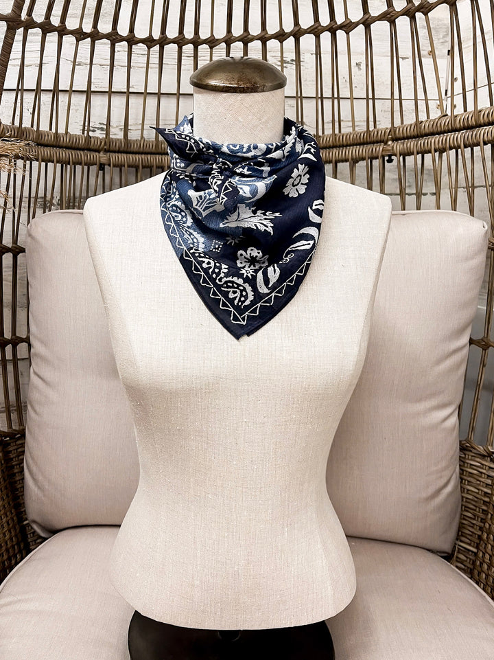 XOXO Art & Co | Woven Coverlet Shorty Wild Rag Scarf in Navy Blue