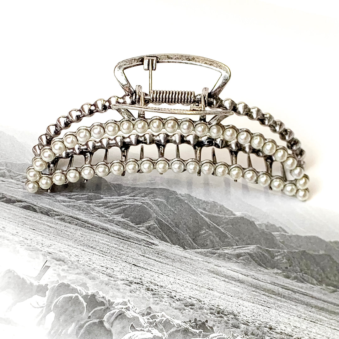 Pearl Embellished Banana Hair Clip - Giddy Up Glamour Boutique