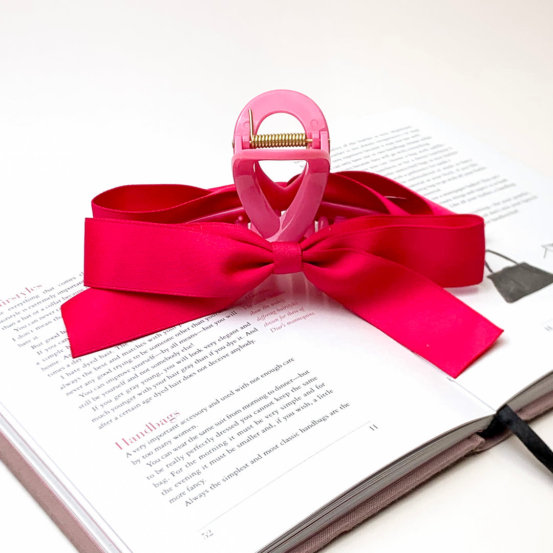 Ribbon Romance Loop Banana Hair Clip in Fuchsia Pink - Giddy Up Glamour Boutique