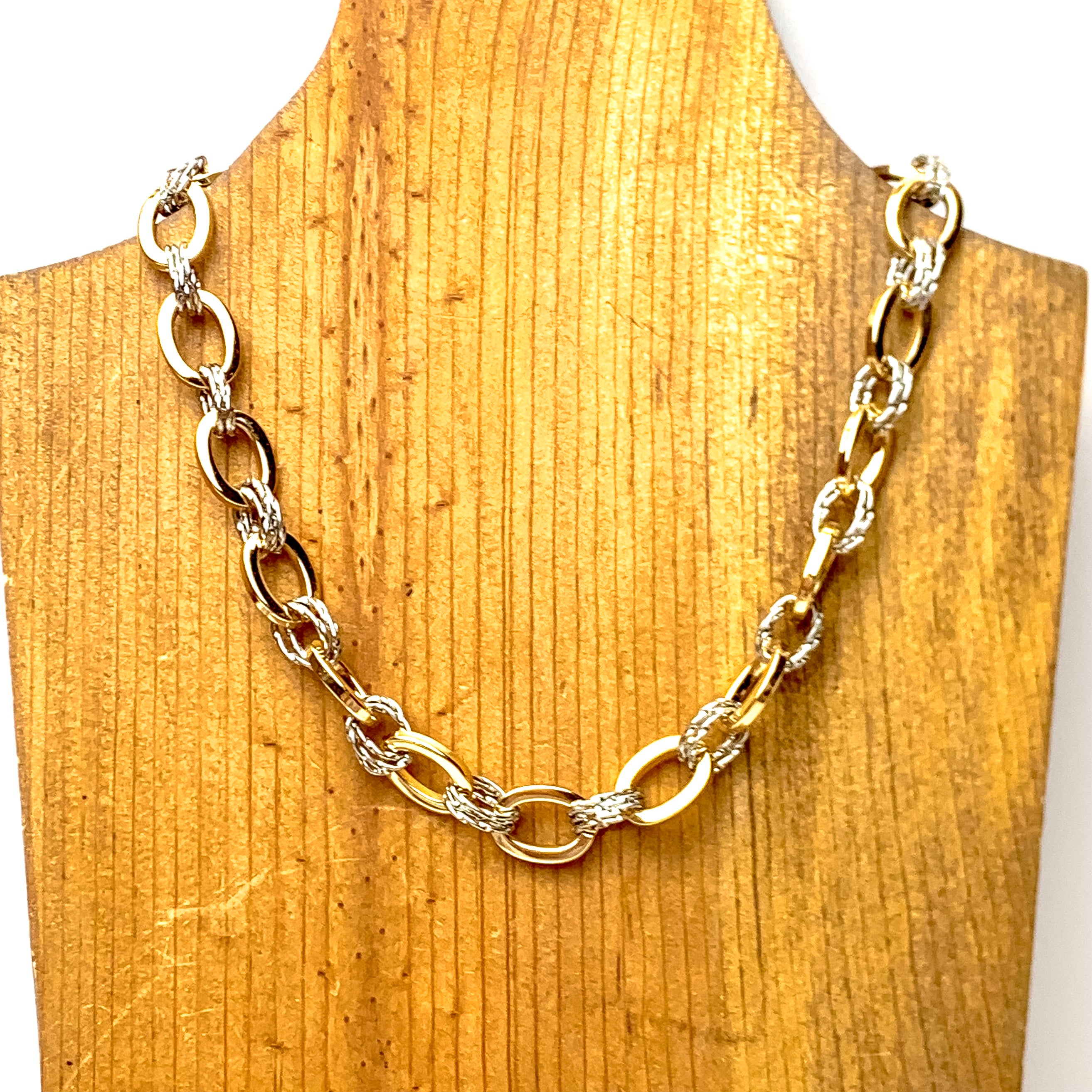 Oval Triple Link Chain Necklace in Mixed Metal - Giddy Up Glamour Boutique