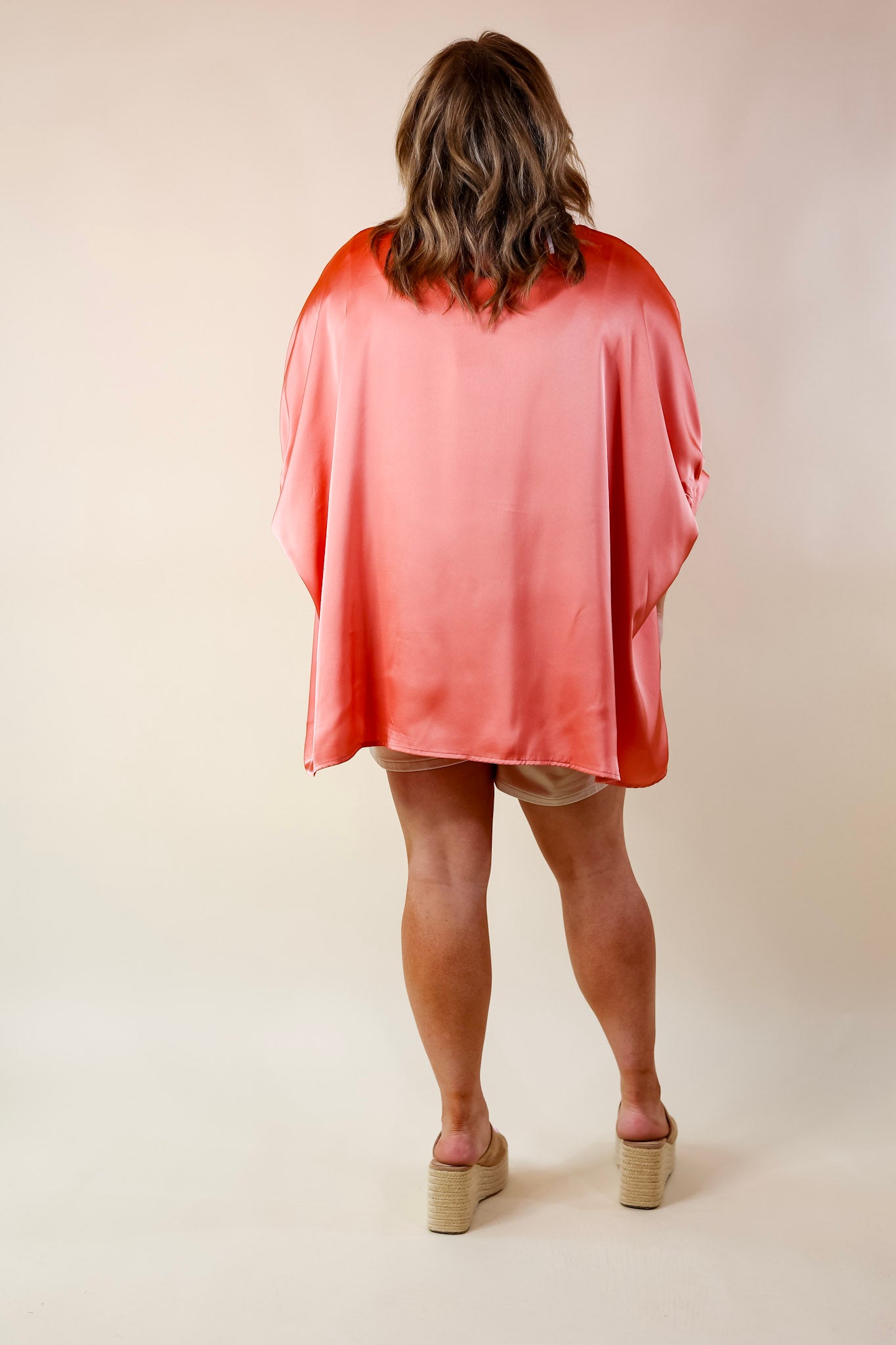 Irresistibly Chic Half Sleeve Oversized Blouse in Coral Orange - Giddy Up Glamour Boutique